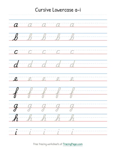 Cursive practice sheet, Lowercase a–i
